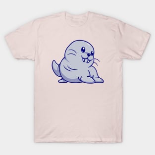 Cute Walrus Waving Hand Cartoon T-Shirt